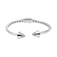 White Topaz Sterling Silver Spike Hinged Cuff Bracelet by
