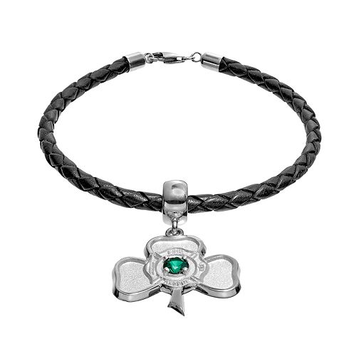 & Leather Maltese Shamrock Charm Bracelet Cross irish Sterling Silver charm Irish cross