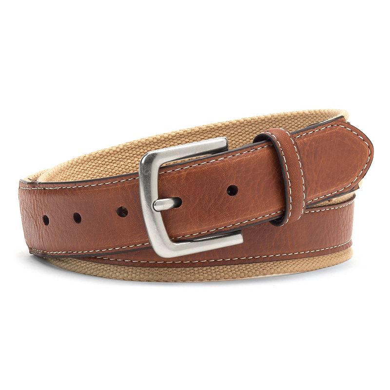 Belts & Belt Buckles - Men&#39;s IZOD Canvas & Leather Belt; Size: 42; Beig/Green (Beig/Khaki) was ...