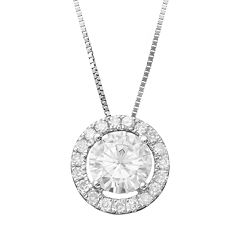 Forever Brilliant 1 1/5 Carat T.W. Lab-Created Moissanite 14k White Gold Halo Pendant Necklace by