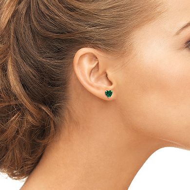 Lab-Created Emerald 10k Gold Heart Stud Earrings