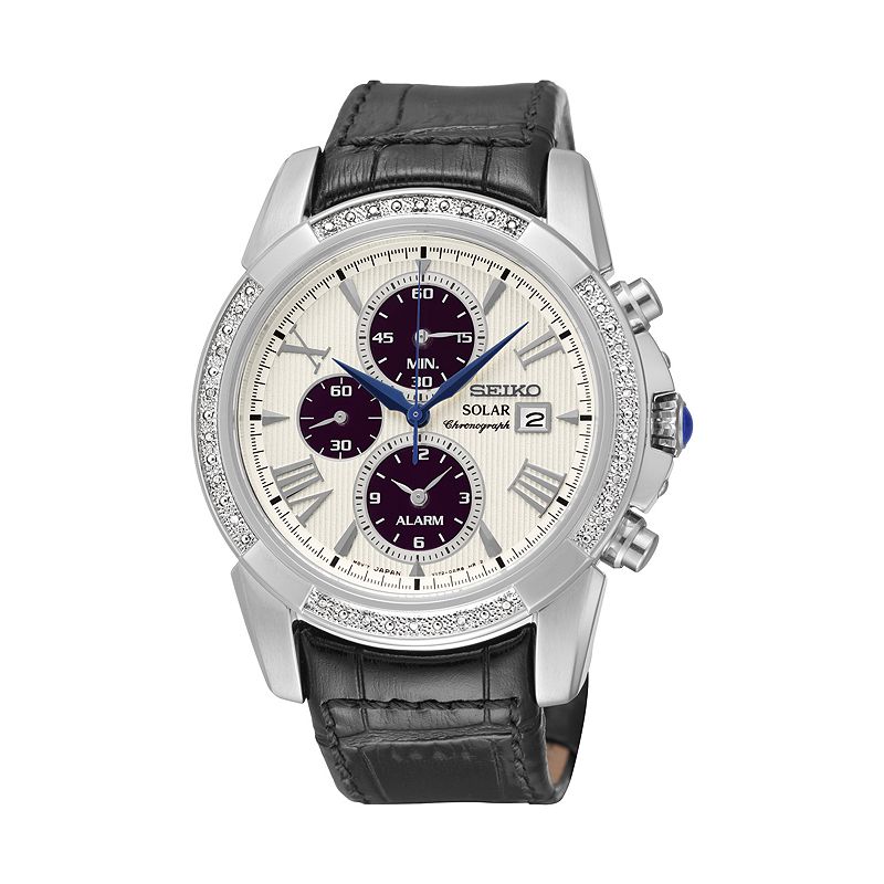 Seiko Men's Leather Solar Chronograph Watch SSC311