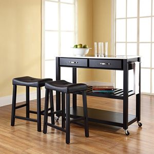 Crosley Furniture 3-piece Stainless Steel Top Kitchen Island Cart & Counter Stool Set
