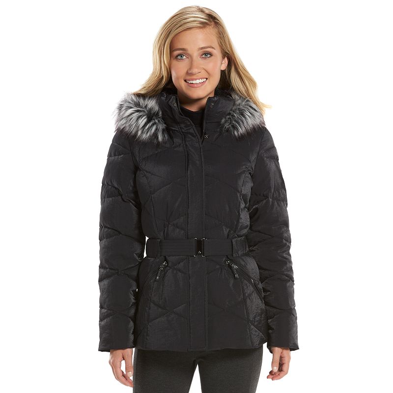 ZEROXPOSUR CHLOE BELTED SHIMMER QUILTED PUFFER JACKET WOMEN'S, SIZE