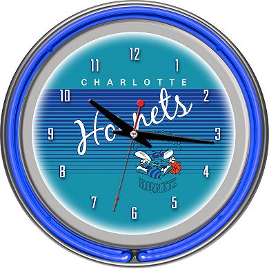 Charlotte Hornets Hardwood Classics Chrome Double-Ring Neon Wall Clock