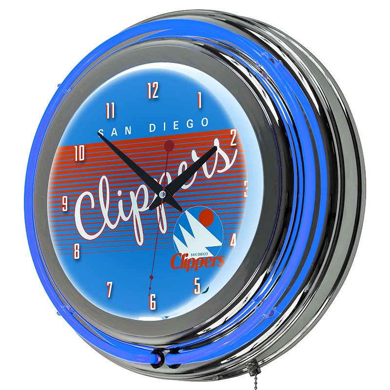 San Diego Clippers Hardwood Classics Chrome Double-Ring Neon Wall Clock, Multicolor