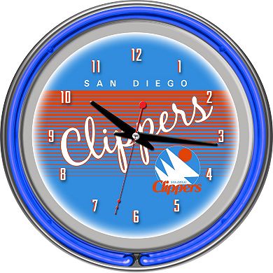 San Diego Clippers Hardwood Classics Chrome Double-Ring Neon Wall Clock
