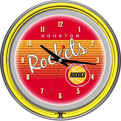 Houston Rockets Hardwood Classics Chrome Double-Ring Neon Wall Clock