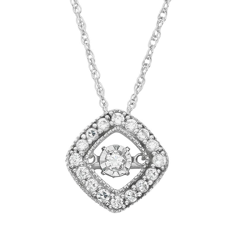 ... Carat T.W. Diamond 10k White Gold Twist Square Halo Pendant Necklace
