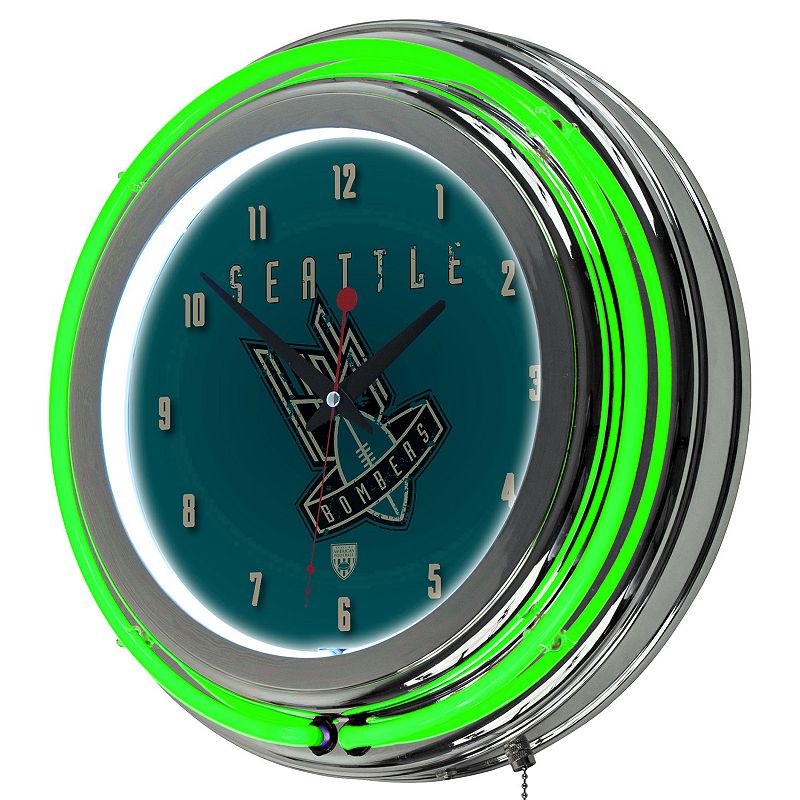 Seattle Bombers Chrome Double-Ring Neon Wall Clock, Multicolor