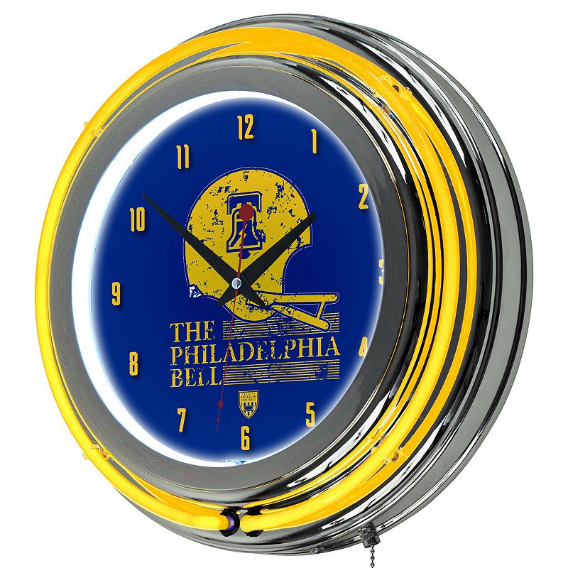 Philadelphia Bell Chrome Double-Ring Neon Wall Clock, Multicolor
