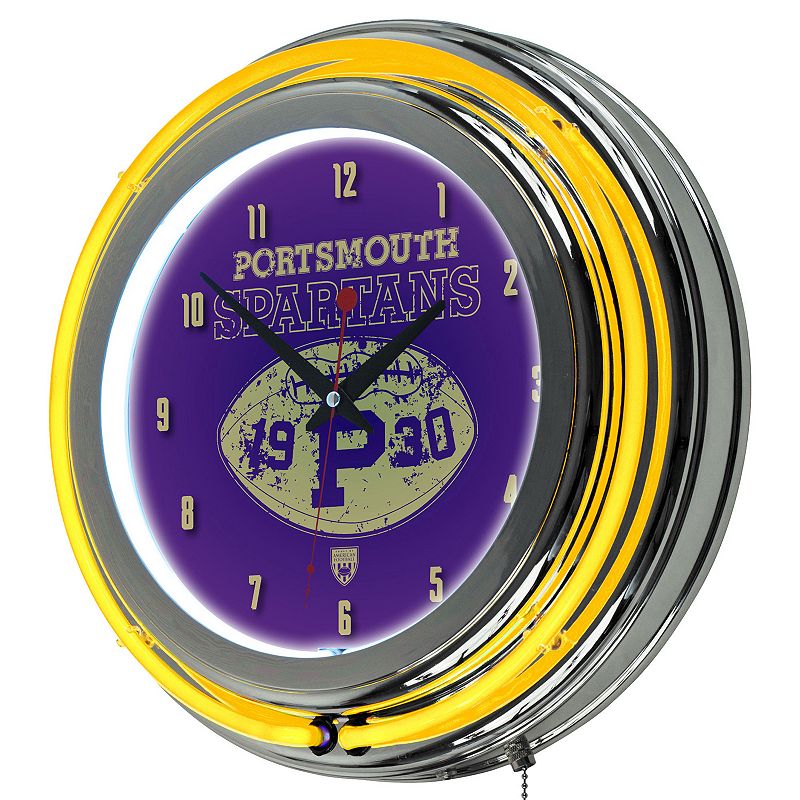Portsmouth Spartans Chrome Double-Ring Neon Wall Clock, Multicolor