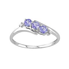 Tanzanite & Diamond Accent 10k White Gold 3-Stone Bypass Ring by
