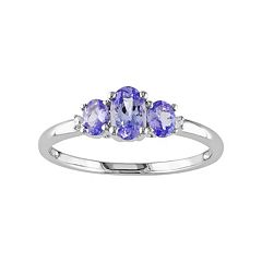 Tanzanite & Diamond Accent 10k White Gold 3-Stone Ring by