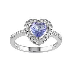 Tanzanite & 1/5 Carat T.W. Diamond 10k White Gold Heart Ring by