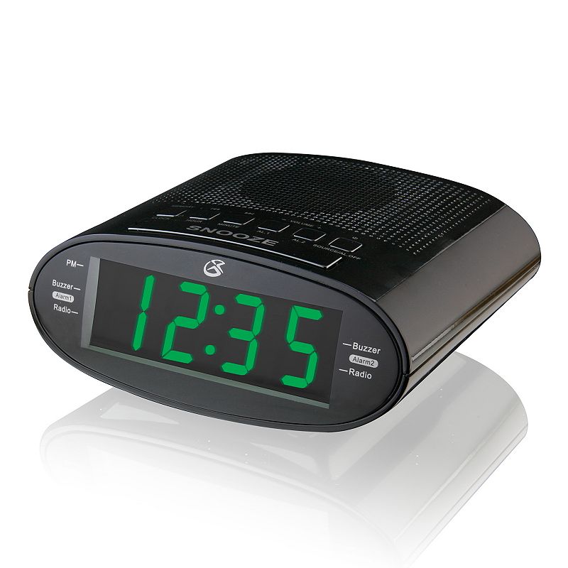 GPX AM \/ FM Dual Alarm Clock Radio, Black
