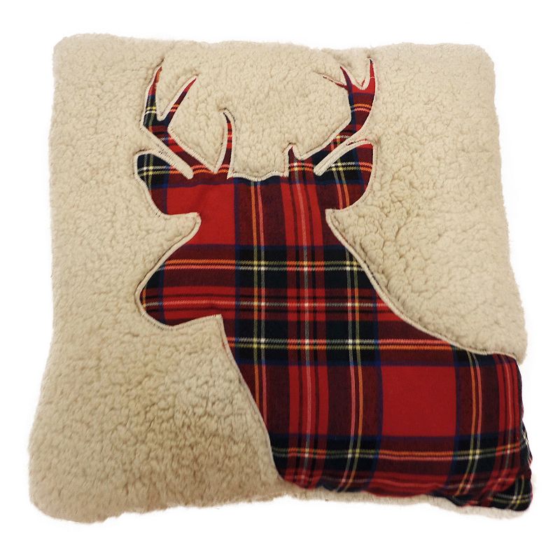 St. Nicholas Square Sherpa Plaid Reindeer Throw Pillow