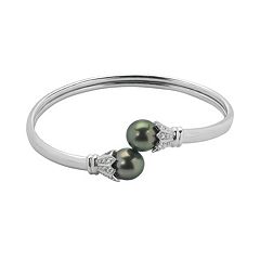 PearLustre by Imperial Tahitian Cultured Pearl & White Topaz Sterling Silver Bangle Bracelet by