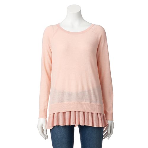 Women's AB Studio Chiffon Hem Crewneck Sweater