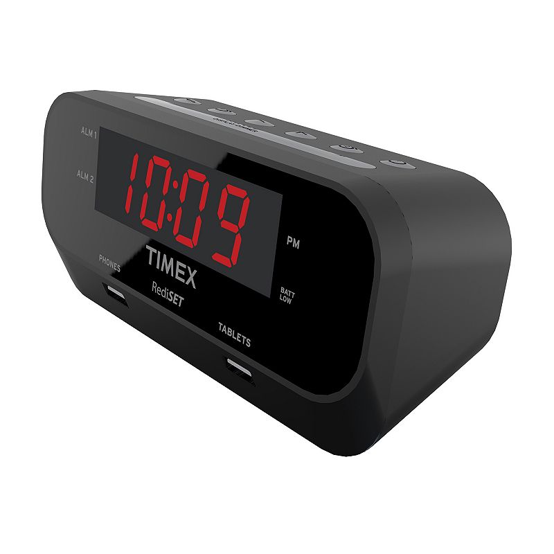 Timex RediSet Dual Alarm Clock with Dual USB Charging, Black