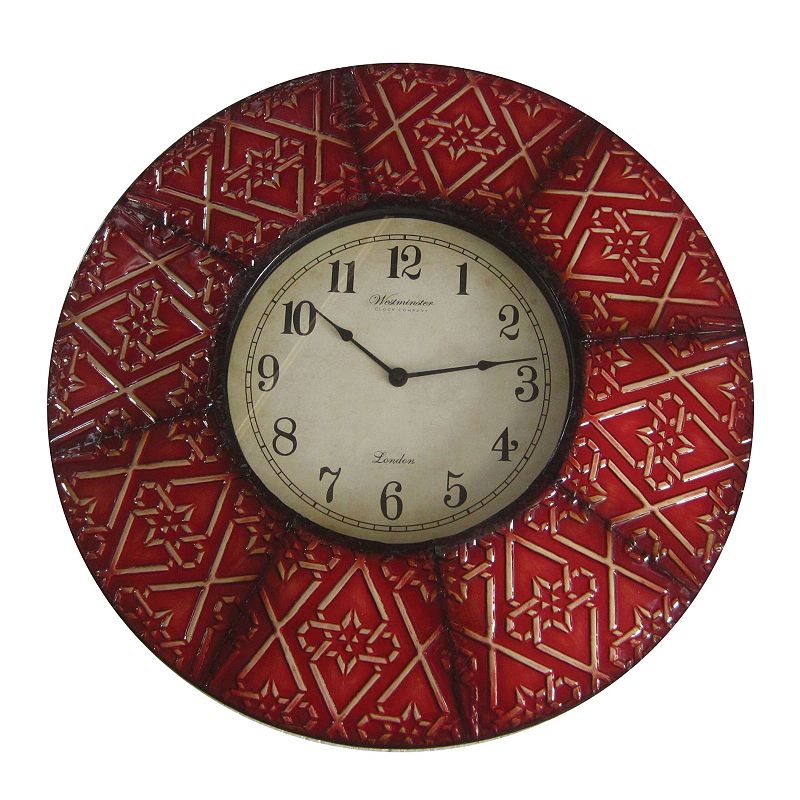 Trellis Paneled Wall Clock, Red