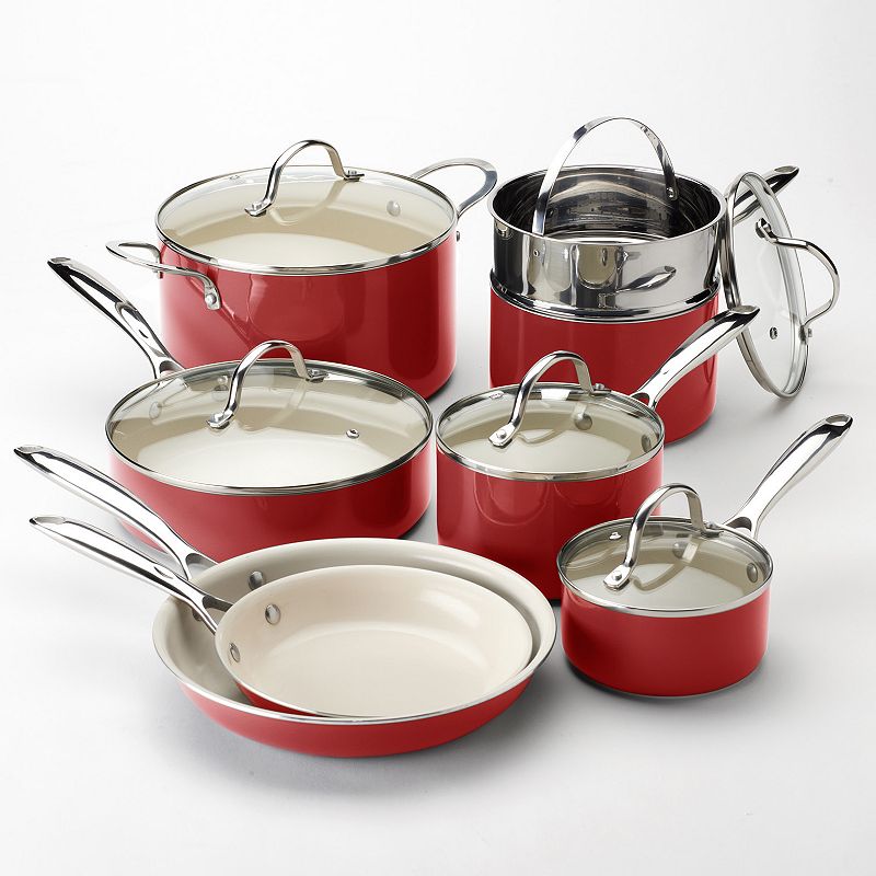 Food Network 13-pc. Ceramic Nonstick Cookware Set, Red