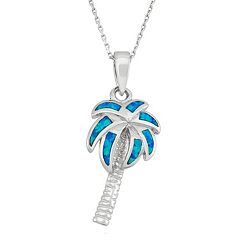 Lab-Created Blue Opal Sterling Silver Palm Tree Pendant Necklace