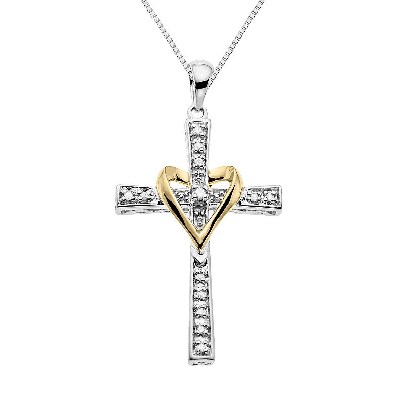 Diamond Accent 10k Gold  Sterling Silver Cross  Heart Pendant ...