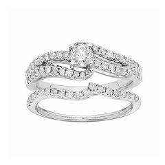 IGL Certified Diamond Swirl Engagement Ring Set in 14k White Gold (1 Carat T.W.) by