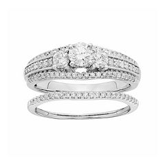 IGL Certified Diamond 3-Stone Engagement Ring Set in 14k White Gold (1 Carat T.W.) by