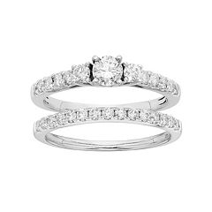 IGL Certified Diamond 3-Stone Tiered Engagement Ring Set in 14k White Gold (1 Carat T.W.) by