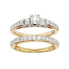 IGL Certified Diamond Engagement Ring Set in Two Tone 14k Gold (1 Carat T.W.) by