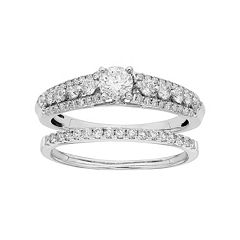 IGL Certified Diamond Engagement Ring Set in 14k White Gold (1 Carat T.W.) by