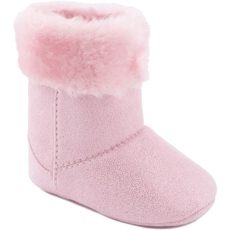 Baby Girl Wee Kids Pink Sparkle Suedecloth Faux-Fur Trim Boot, Size: 1