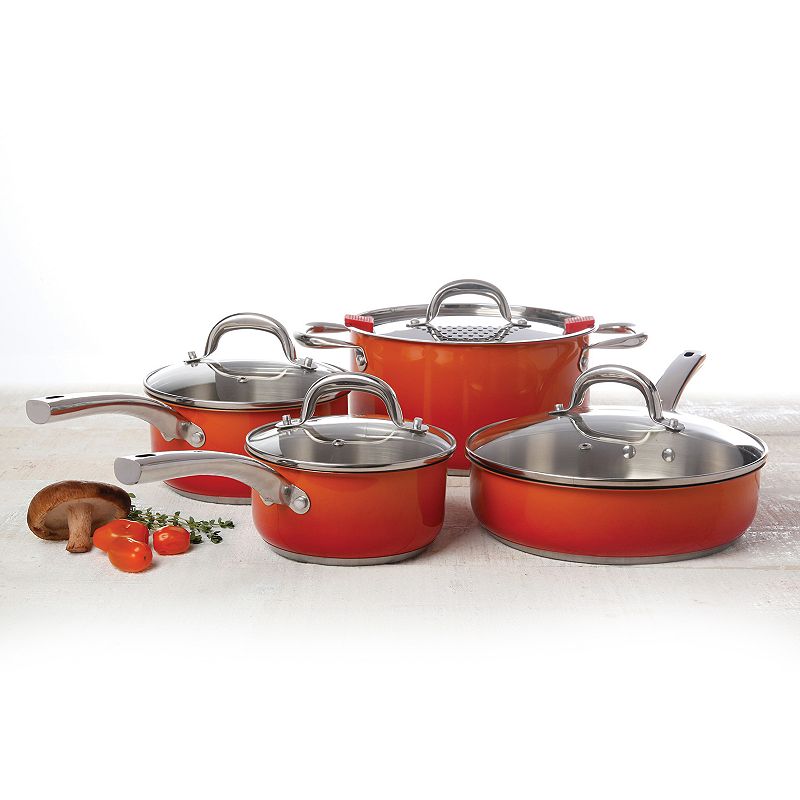 Simplemente 8-pc. Stainless Steel Cookware Set, Orange