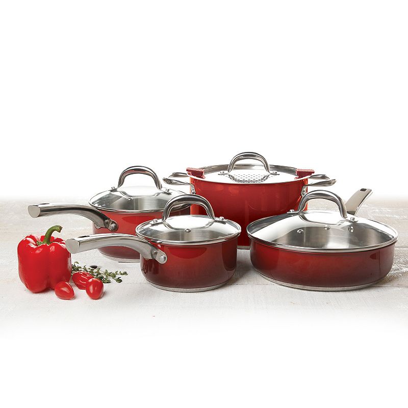 Simplemente 8-pc. Stainless Steel Cookware Set, Red