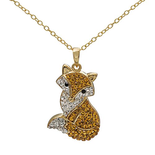 Crystal 14k Gold Over Silver Fox Pendant Necklace