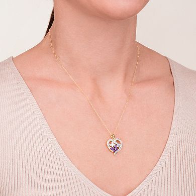 Amethyst 18k Gold Over Silver Butterfly Heart Pendant Necklace