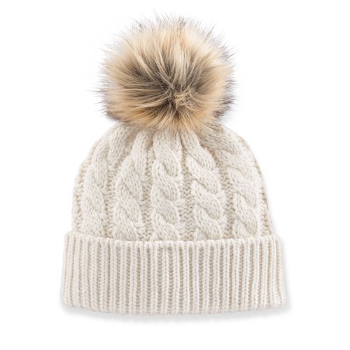 hat with Hat Fur Beanie Cable fur Pom Madden beanie pom faux Pom Faux  Knit pom Girl