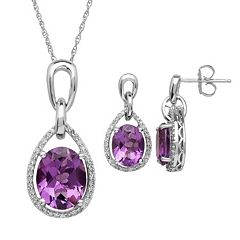 Amethyst & 1/3 Carat T.W. Diamond Sterling Silver Teardrop Halo Pendant Necklace & Drop Earring Set by