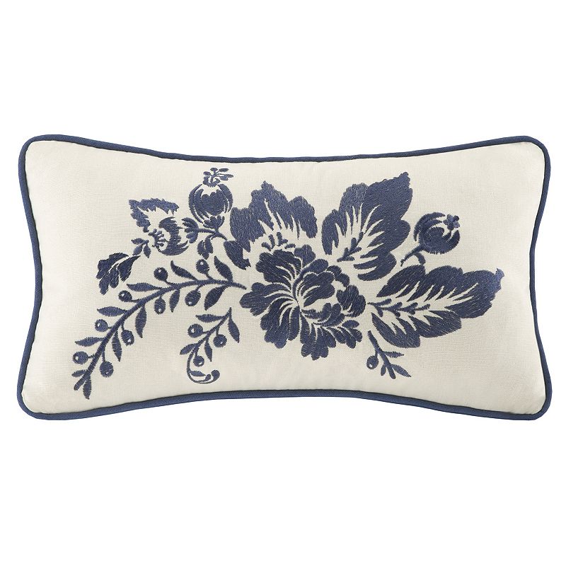 HH ST. TROPEZ EMBROIDERED FLORAL THROW PILLOW (BLUE)