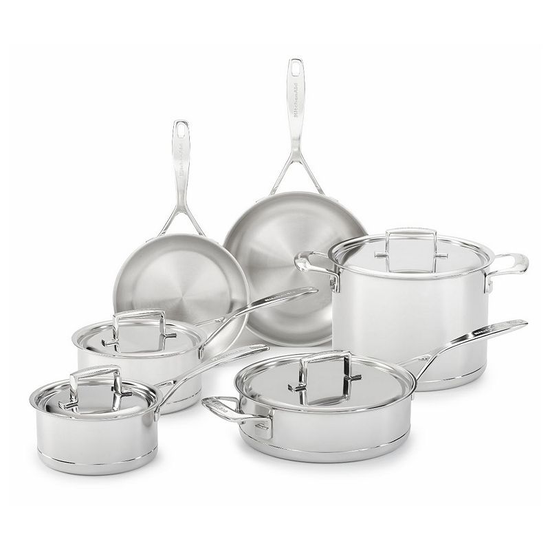 KitchenAid KCC7S10ST 10-pc. Copper Clad Stainless Steel Cookware Set, Grey