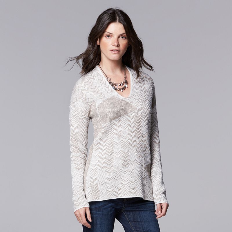 Women's Simply Vera Vera Wang Herringbone VNeck Sweater