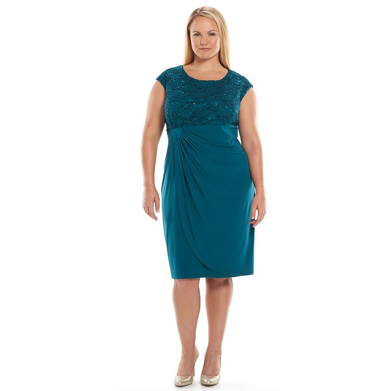 Plus Size Connected Apparel Lace FauxWrap Dress