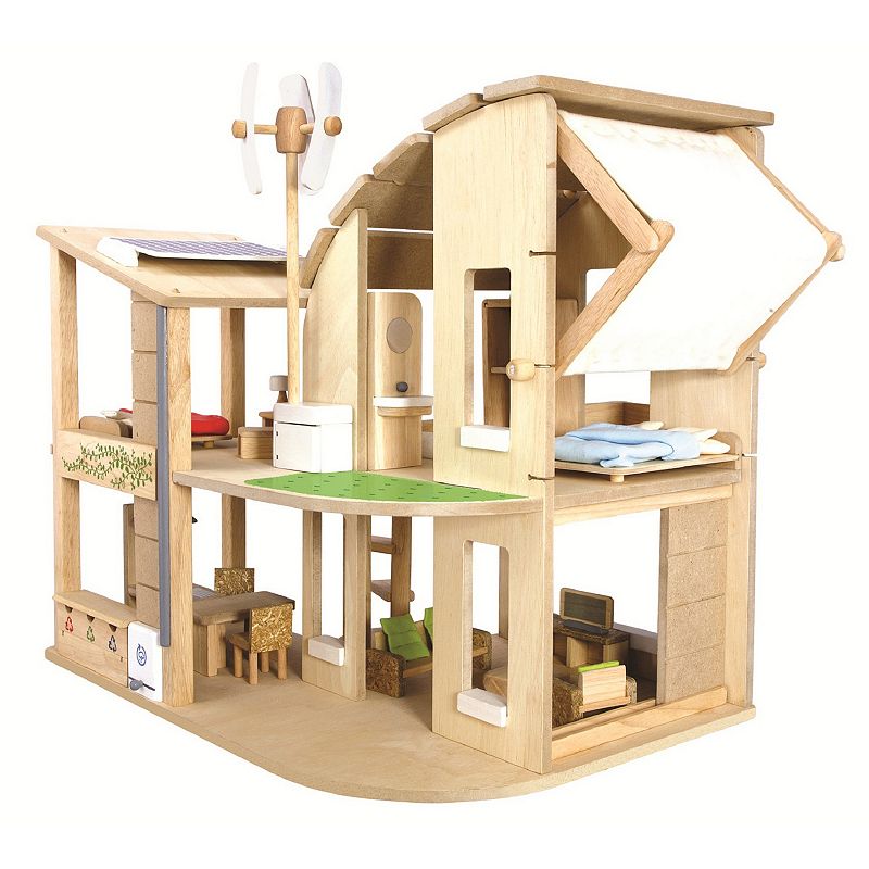 Plan Toys Green Dollhouse & Furniture Set, Multicolor