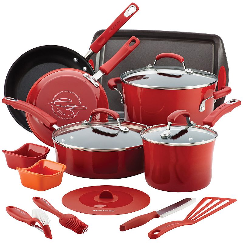Rachael Ray 16-pc. Nonstick Aluminum Cookware Set, Red