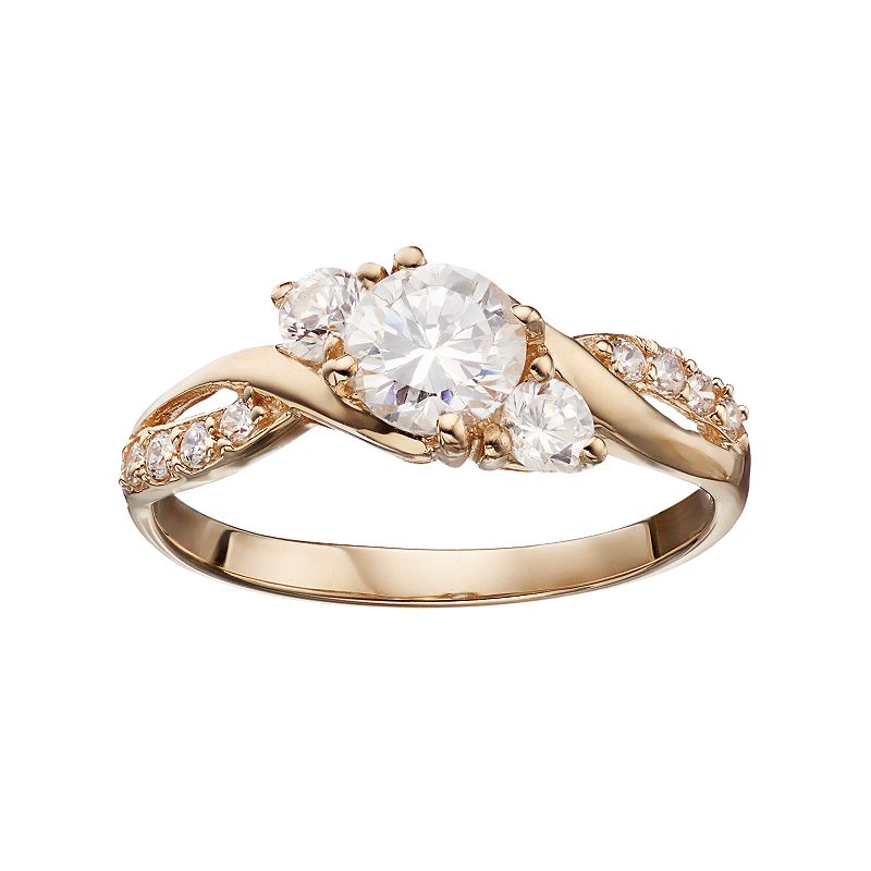 Emotions Cubic Zirconia 10k Gold Swirl Ring Made with Swarovski Zirconia