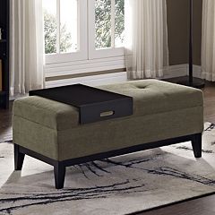 Simpli Home Oregon 2-piece Chenille Storage Ottoman Bench and Tray Set