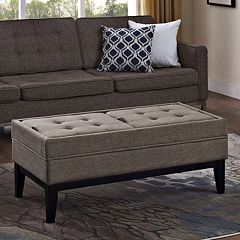 Simpli Home Castlerock Tufted Storage Ottoman Bench