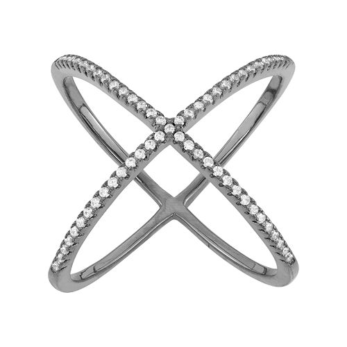 Cubic Zirconia Sterling Silver X Ring